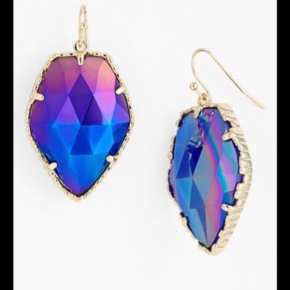 RARE & RETIRED Kendra Scott Corley Earrings Cobalt Iridescent Yellow Gold GORG! - Picture 9 of 13